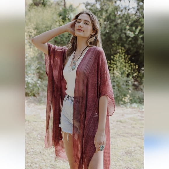 ☆ 3/35$ | OS Vintage Pink Pencil Stripe Trim Kimono Cover-up - Picture 1 of 6